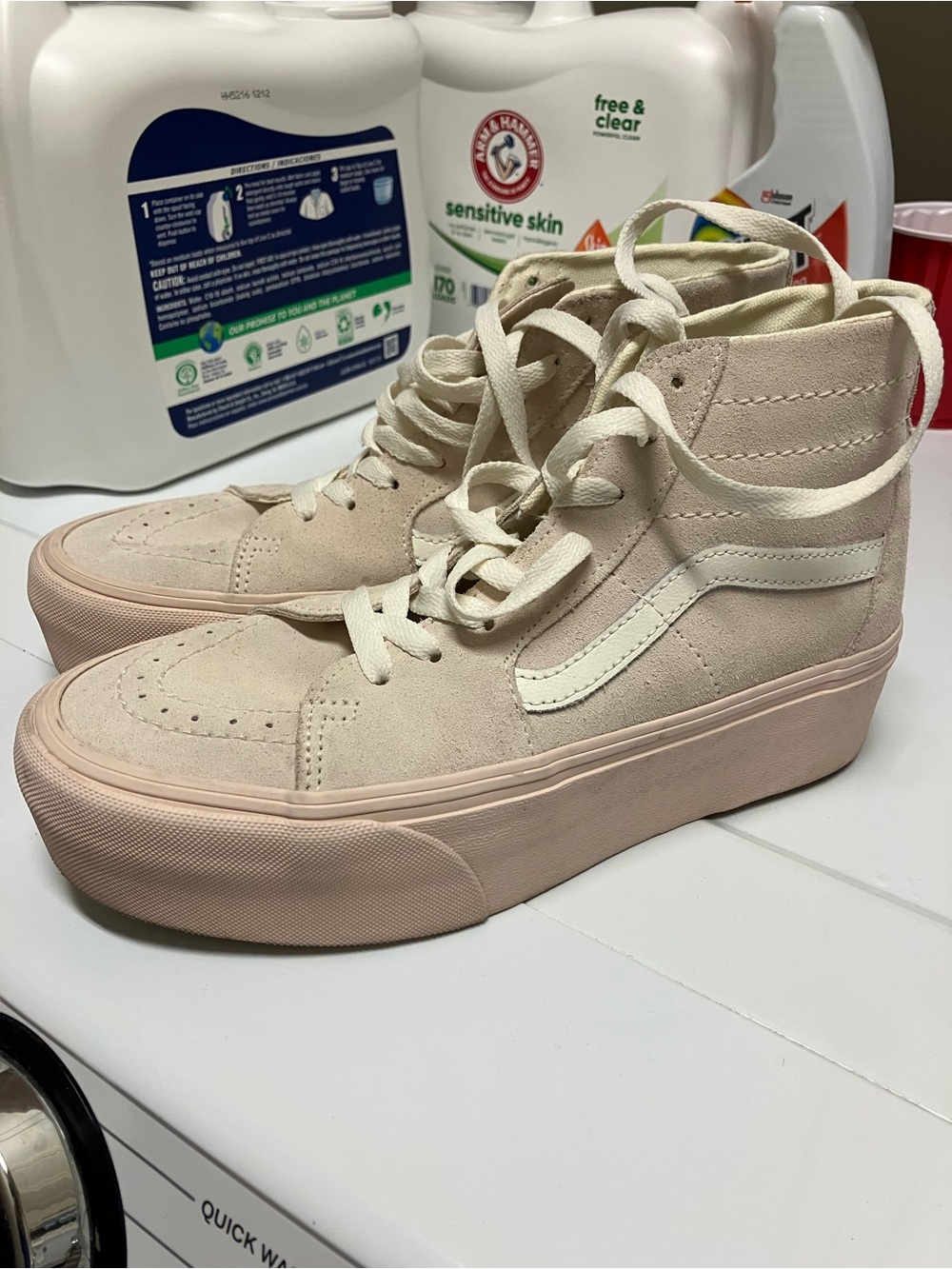 Vans Women's Cream/Light Pink High-Top Suede Sneakers